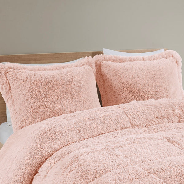 HomeRoots Set of Two Blush Twin Comforter and Sham - Soft Polyester, Ring Stitch Design, Mid-Century Charm 679891