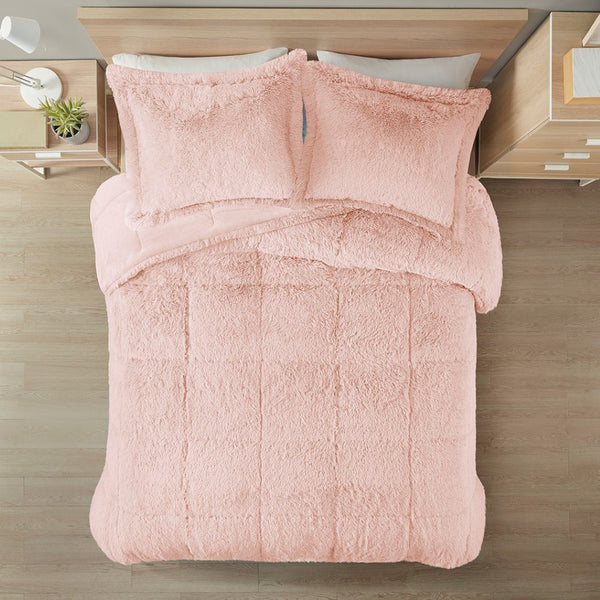 HomeRoots Set of Two Blush Twin Comforter and Sham - Soft Polyester, Ring Stitch Design, Mid-Century Charm 679891