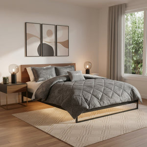 HomeRoots Set of Three Gray Twin Ring Stitch Comforter and Sham Set - Modern, Lightweight Bedding Ensemble 679892