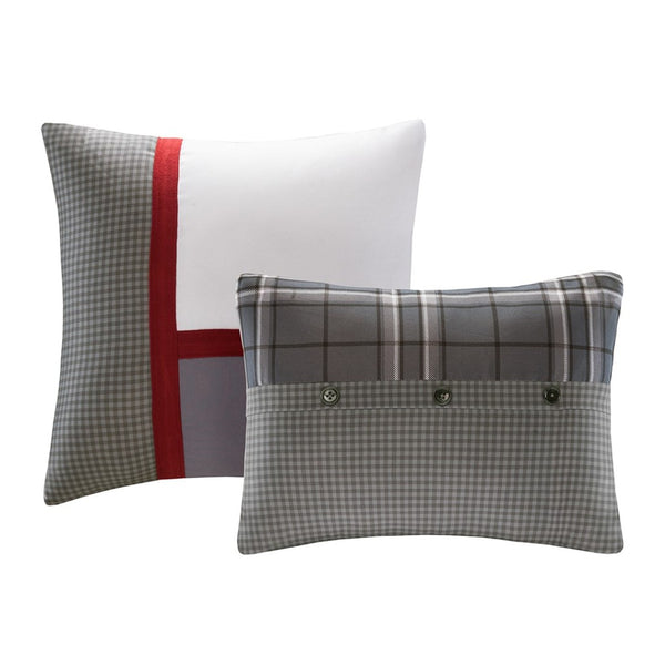 HomeRoots Set of Five Gray and White Plaid Queen Comforter & Sham Set - Luxurious, Soft, Modern Design 679893
