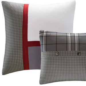 HomeRoots Set of Five Gray and White Plaid Queen Comforter & Sham Set - Luxurious, Soft, Modern Design 679893