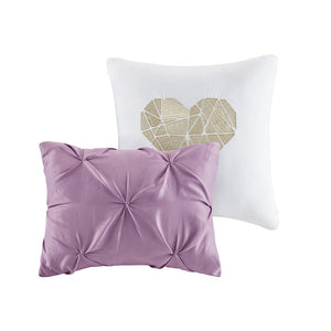 HomeRoots Set of Four Plum and White Abstract Ring Stitch Comforter & Shams - Luxurious, Lightweight Bedding 679894