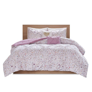 HomeRoots Set of Four Plum and White Abstract Ring Stitch Comforter & Shams - Luxurious, Lightweight Bedding 679894