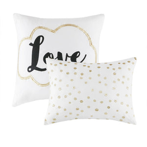 HomeRoots Set of Four Gold and Ivory Geometric Ring Stitch Bedding Ensemble for Modern Bedroom Décor 679895