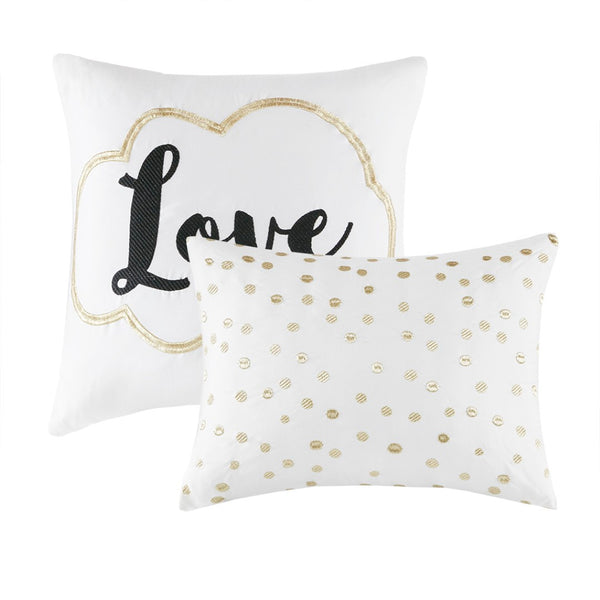 HomeRoots Set of Four Gold and Ivory Geometric Ring Stitch Bedding Ensemble for Modern Bedroom Décor 679895
