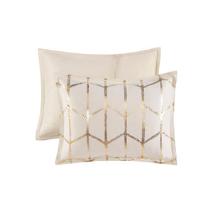 HomeRoots Set of Four Gold and Ivory Geometric Ring Stitch Bedding Ensemble for Modern Bedroom Décor 679895