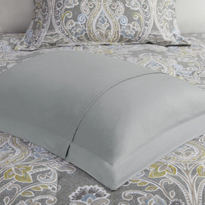 HomeRoots Set of Six Gray and Ivory Damask King Comforter with Ring-Stitch Shams for Elegant Bedrooms 679896