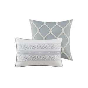 HomeRoots Set of Six Gray and Ivory Damask King Comforter with Ring-Stitch Shams for Elegant Bedrooms 679896