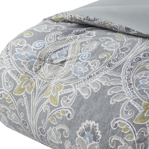 HomeRoots Set of Six Luxurious Gray and Ivory Damask King Comforter & Shams - 400-Thread Count Elegance 679897