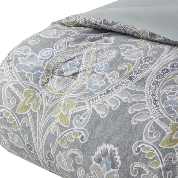 HomeRoots Set of Six Luxurious Gray and Ivory Damask King Comforter & Shams - 400-Thread Count Elegance 679897