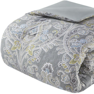 HomeRoots Set of Six Luxurious Gray and Ivory Damask King Comforter & Shams - 400-Thread Count Elegance 679897