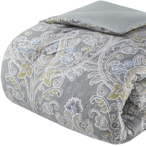 HomeRoots Set of Six Luxurious Gray and Ivory Damask King Comforter & Shams - 400-Thread Count Elegance 679897