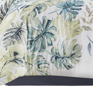 HomeRoots Set of Six King Bedding in White, Blue & Green - Mid-Century Ring-Stitch Comforter & Shams Set 679899