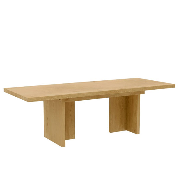 Alpine Furniture Donte Extension Dining Table With Self-Storing Leaf, Rubberwood & Oak Veneer, Double-Pedestal Design Natural 6798NAT-01