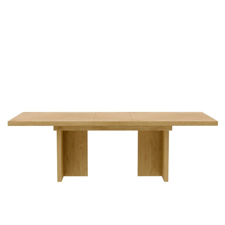 Alpine Furniture Donte Extension Dining Table With Self-Storing Leaf, Rubberwood & Oak Veneer, Double-Pedestal Design Natural 6798NAT-01