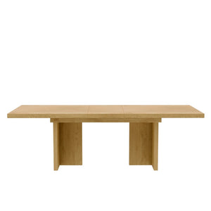 Alpine Furniture Donte Extension Dining Table With Self-Storing Leaf, Rubberwood & Oak Veneer, Double-Pedestal Design Natural 6798NAT-01