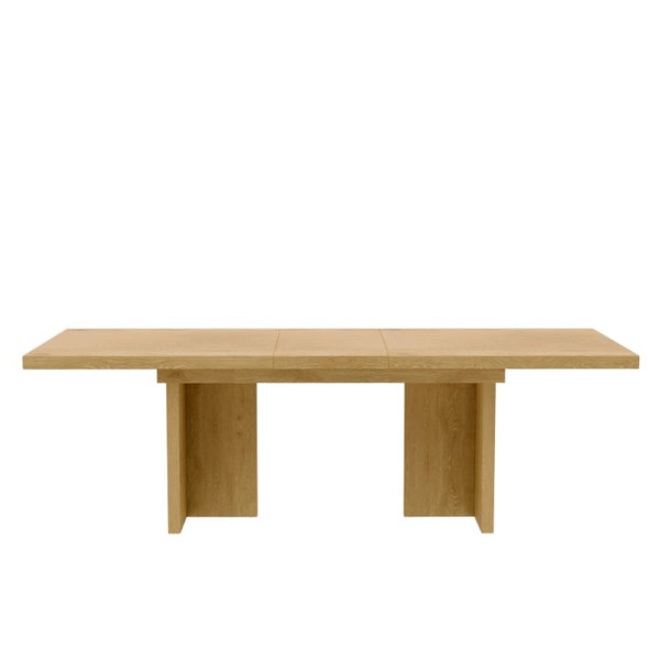 Alpine Furniture Donte Extension Dining Table With Self-Storing Leaf, Rubberwood & Oak Veneer, Double-Pedestal Design Natural 6798NAT-01