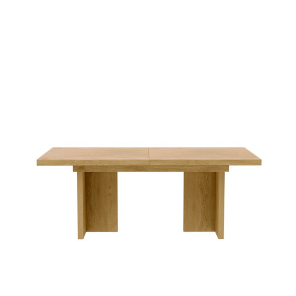 Alpine Furniture Donte Extension Dining Table With Self-Storing Leaf, Rubberwood & Oak Veneer, Double-Pedestal Design Natural 6798NAT-01