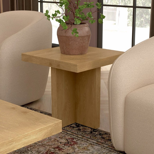 Alpine Furniture Donte Sculptural End Table With Geometric Silhouette — Compact 22" Square Surface, Durable Wood Grain Finish Natural 6798NAT-62