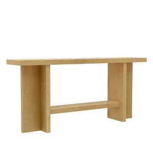 Alpine Furniture Donte Sculptural Console Table With Geometric Base, Oak Veneer Top & Lower Shelf For Hallways Natural 6798NAT-63