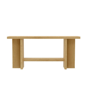 Alpine Furniture Donte Sculptural Console Table With Geometric Base, Oak Veneer Top & Lower Shelf For Hallways Natural 6798NAT-63