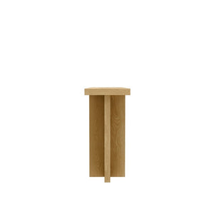 Alpine Furniture Donte Sculptural Console Table With Geometric Base, Oak Veneer Top & Lower Shelf For Hallways Natural 6798NAT-63