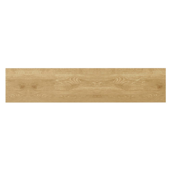 Alpine Furniture Donte Sculptural Console Table With Geometric Base, Oak Veneer Top & Lower Shelf For Hallways Natural 6798NAT-63