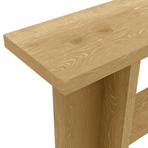 Alpine Furniture Donte Sculptural Console Table With Geometric Base, Oak Veneer Top & Lower Shelf For Hallways Natural 6798NAT-63