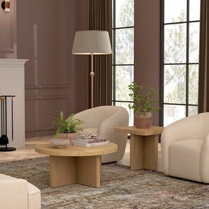 Alpine Furniture Donte Round Coffee Table — 36" Low-Profile Sculptural Pedestal Table, Warm Wood Grain Centerpiece For Cozy Gatherings Natural 6798NAT-65