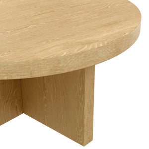 Alpine Furniture Donte Round Coffee Table — 36" Low-Profile Sculptural Pedestal Table, Warm Wood Grain Centerpiece For Cozy Gatherings Natural 6798NAT-65