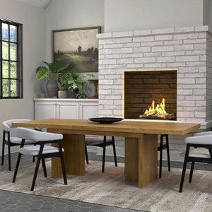 Alpine Furniture Donte Extension Dining Table With Self-Storing Leaf, Rubberwood & Oak Veneer, Double-Pedestal Design Oak 6798OAK-01