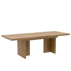 Alpine Furniture Donte Extension Dining Table With Self-Storing Leaf, Rubberwood & Oak Veneer, Double-Pedestal Design Oak 6798OAK-01