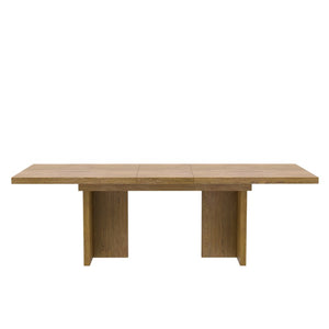 Alpine Furniture Donte Extension Dining Table With Self-Storing Leaf, Rubberwood & Oak Veneer, Double-Pedestal Design Oak 6798OAK-01
