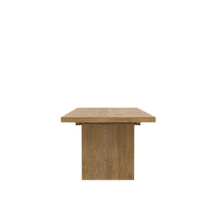 Alpine Furniture Donte Extension Dining Table With Self-Storing Leaf, Rubberwood & Oak Veneer, Double-Pedestal Design Oak 6798OAK-01