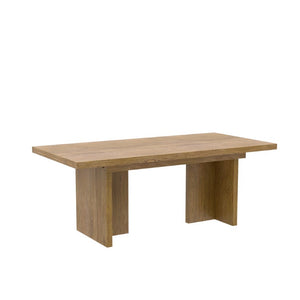 Alpine Furniture Donte Extension Dining Table With Self-Storing Leaf, Rubberwood & Oak Veneer, Double-Pedestal Design Oak 6798OAK-01