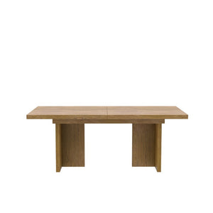Alpine Furniture Donte Extension Dining Table With Self-Storing Leaf, Rubberwood & Oak Veneer, Double-Pedestal Design Oak 6798OAK-01