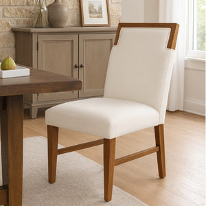Alpine Furniture Donte Oak Side Chairs Set Of 2 — Warm Oak Finish, Cream Upholstery, Solid Rubberwood Comfort 6798OAK-02
