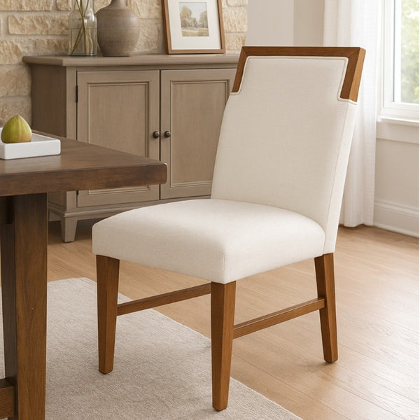 Alpine Furniture Donte Oak Side Chairs Set Of 2 — Warm Oak Finish, Cream Upholstery, Solid Rubberwood Comfort 6798OAK-02