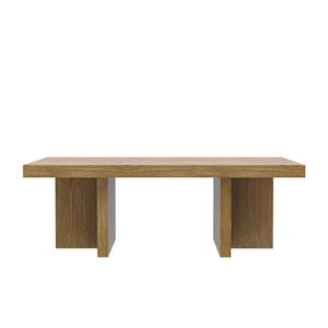 Alpine Furniture Donte Sculptural Rectangular Coffee Table With Geometric Base, Solid Rubberwood And Oak Veneer Finish Oak 6798OAK-61