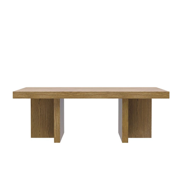 Alpine Furniture Donte Sculptural Rectangular Coffee Table With Geometric Base, Solid Rubberwood And Oak Veneer Finish Oak 6798OAK-61