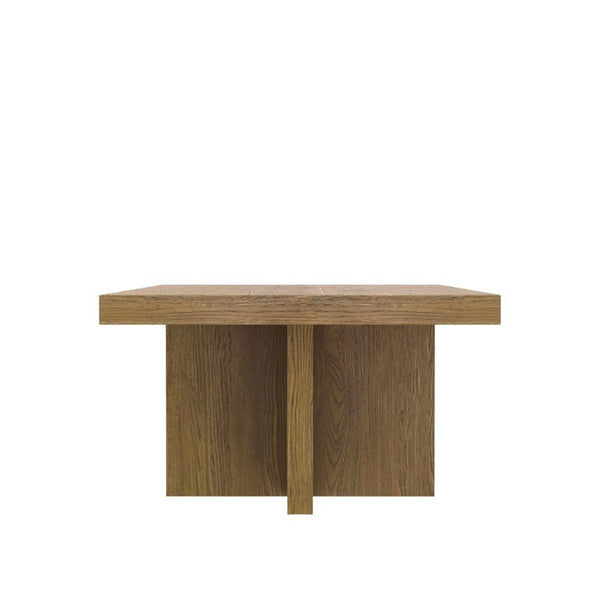 Alpine Furniture Donte Sculptural Rectangular Coffee Table With Geometric Base, Solid Rubberwood And Oak Veneer Finish Oak 6798OAK-61