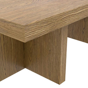 Alpine Furniture Donte Sculptural Rectangular Coffee Table With Geometric Base, Solid Rubberwood And Oak Veneer Finish Oak 6798OAK-61