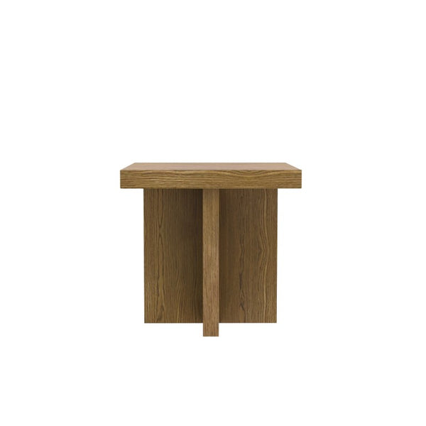 Alpine Furniture Donte Sculptural End Table With Geometric Silhouette — Compact 22" Square Surface, Durable Wood Grain Finish Oak 6798OAK-62