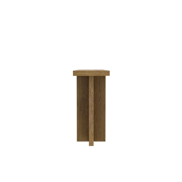 Alpine Furniture Donte Sculptural Console Table With Geometric Base, Oak Veneer Top & Lower Shelf For Hallways Oak 6798OAK-63