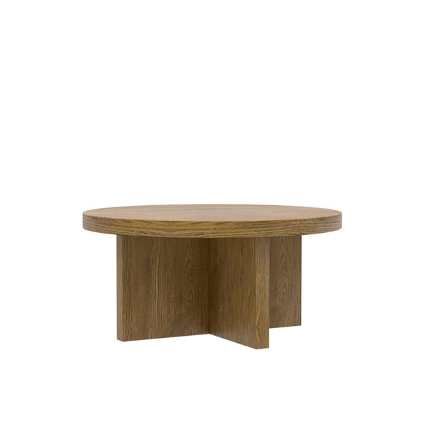 Alpine Furniture Donte Round Coffee Table — 36" Low-Profile Sculptural Pedestal Table, Warm Wood Grain Centerpiece For Cozy Gatherings Oak 6798OAK-65