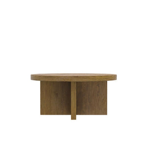 Alpine Furniture Donte Round Coffee Table — 36" Low-Profile Sculptural Pedestal Table, Warm Wood Grain Centerpiece For Cozy Gatherings Oak 6798OAK-65