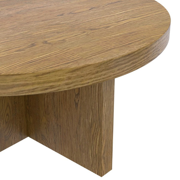 Alpine Furniture Donte Round Coffee Table — 36" Low-Profile Sculptural Pedestal Table, Warm Wood Grain Centerpiece For Cozy Gatherings Oak 6798OAK-65