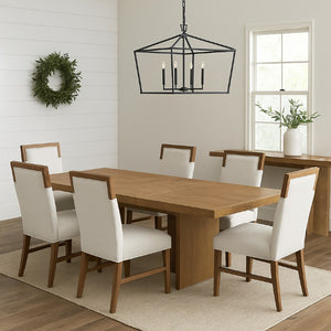 Alpine Furniture Donte Extension Dining Table With Self-Storing Leaf, Rubberwood & Oak Veneer, Double-Pedestal Design Oak 6798OAK-01