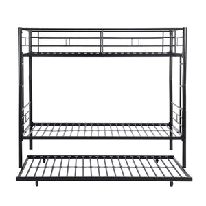 English Elm Twin Twin Over Twin Metal Bunk Bed with Trundle Black - Space-Saving, Sturdy Steel Frame, Quiet Stairs W2297P293753