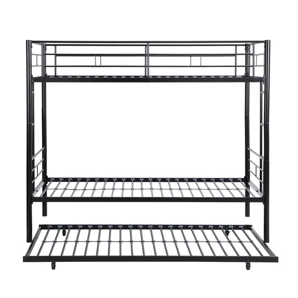 English Elm Twin Twin Over Twin Metal Bunk Bed with Trundle Black - Space-Saving, Sturdy Steel Frame, Quiet Stairs W2297P293753